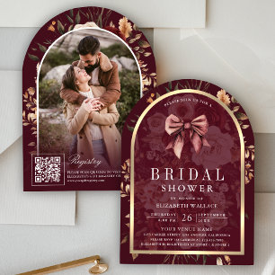 Invitación Coqueta de flores de Borgoña Arco de boda
