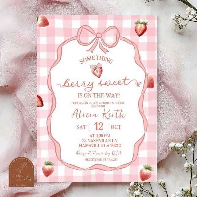 Invitación Coqueta de Fresa de Cuadro Rosa, Dulce de Frutas (Subido por el creador)