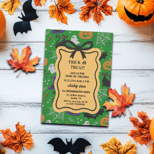 Invitación Coqueta de gafas de gato negro dobla truco o trata