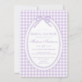 Invitación Coqueta de gingham morado con lazo para despedida