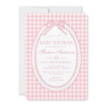 Coqueta de gingham rosa para baby shower