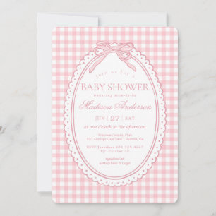 Invitación Coqueta de gingham rosa para baby shower