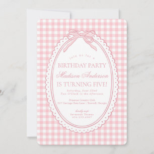 Invitación Coqueta de gingham rosa para fiesta de cumpleaños
