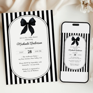Invitación Coqueta de lazo negro para baby shower de género n