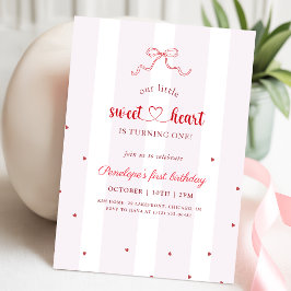 Invitación Coqueta de Lazo Rojo Pequeño Corazón Cumpleaños Nú