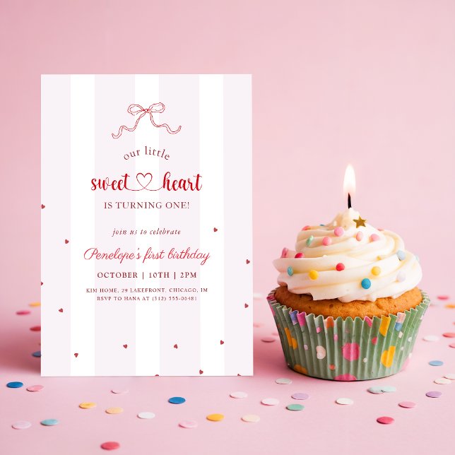 Invitación Coqueta de Lazo Rojo Pequeño Corazón Cumpleaños Nú (Subido por el creador)