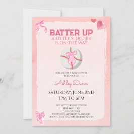 Invitación Coqueta de Lazo Rosa Bebé Beisbol Fiesta de Revela
