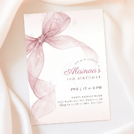 Invitación Coqueta de lazo rosa copo de nieve cumpleaños de i