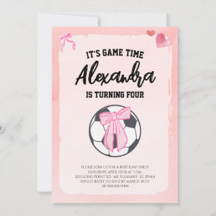 Invitación Coqueta de lazo rosa fiesta de cumpleaños de fútbo