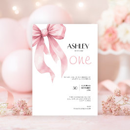 Invitación Coqueta de Lazo Rosa para Niñas Cumpleaños 1