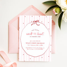 Invitación Coqueta de Lazo Rosa Pequeño Corazón 1er Cumpleaño