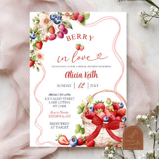Invitación Coqueta de vaca roja en ducha de novia enamorada