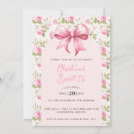 Invitación Coqueta de vaca rosa dulce 16<br><div class="desc">Esta hermosa invitación a los dulces 16 años tiene un arco rosado. Alrededor del borde hay un rosa de cabaña rosa. Puede personalizar con todos los detalles de su evento especial. En la parte trasera hay una estampada de enrejado rosa de huerto.</div>