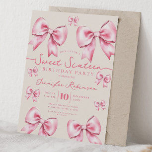Invitación Coqueta Femenina con Lazo Rosa Claro Cumpleaños Sw