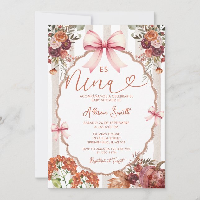 Invitación Coqueta floral Es Nina Baby Shower español (Anverso)