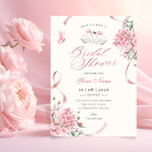 Invitación Coqueta Floral Rosa Lazo Vintage despedida de solt