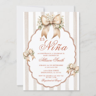 Invitación Coqueta floral Stripe Es Nina Baby Shower Español