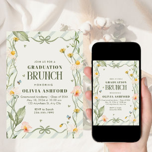 Invitación Coqueta Floral Verde Brunch elegante de graduación