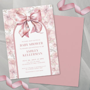Invitación Coqueta Lazo Floral Rosa Baby Shower Niña
