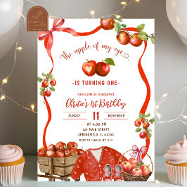 Invitación Coqueta Lazo Ondulado Manzana 1er Cumpleaños