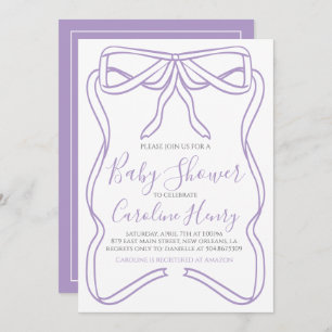 Invitación Coqueta morada Bow Gir Baby Shower HACE CUALQUIER