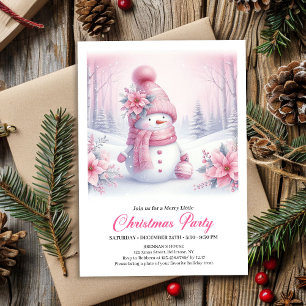 Invitación Coqueta Muñeco de Nieve Rosa Brillante Navidad Dig