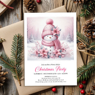 Invitación Coqueta Muñeco de Nieve Rosa Radiante Navidad Niño