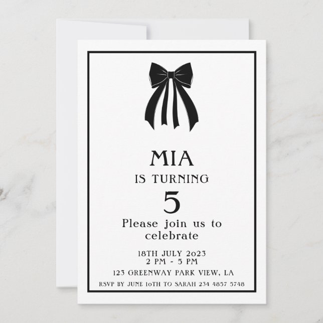 Invitación Coqueta negra moderna minimalista (Anverso)