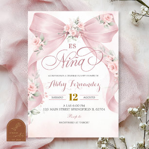 Invitación Coqueta Niña con Lazo Rosa Spanish Es Nina 