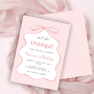 Invitación Coqueta Niña Cumpleaños con Lindo Lazo Rosa