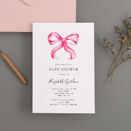Invitación Coqueta rosa Bow Baby Shower Elegant Minimal