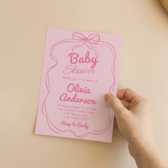 Invitación Coqueta rosa con mano trenzada retro niña ducha (Subido por el creador)