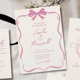Invitación Coqueta rosa de cinta de madera de cinta de Boda e