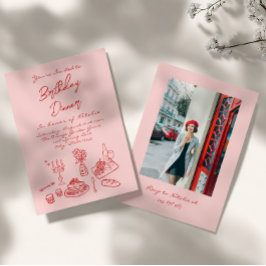 Invitación Coqueta rosa de mano dibujada foto cumpleaños cena
