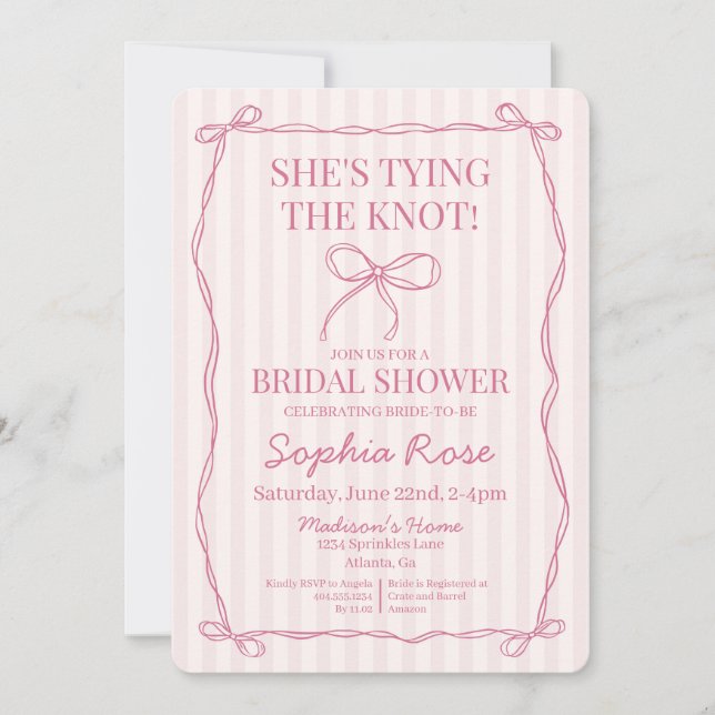 Invitación Coqueta rosa dobla atando la ducha nupcial (Anverso)