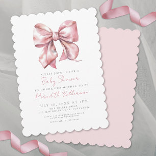 Invitación Coqueta Rosa Elegante Lazo Niña Baby Shower