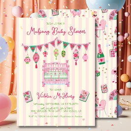 Invitación Coqueta Rosa Mahjong Fiesta de Bebé Niña