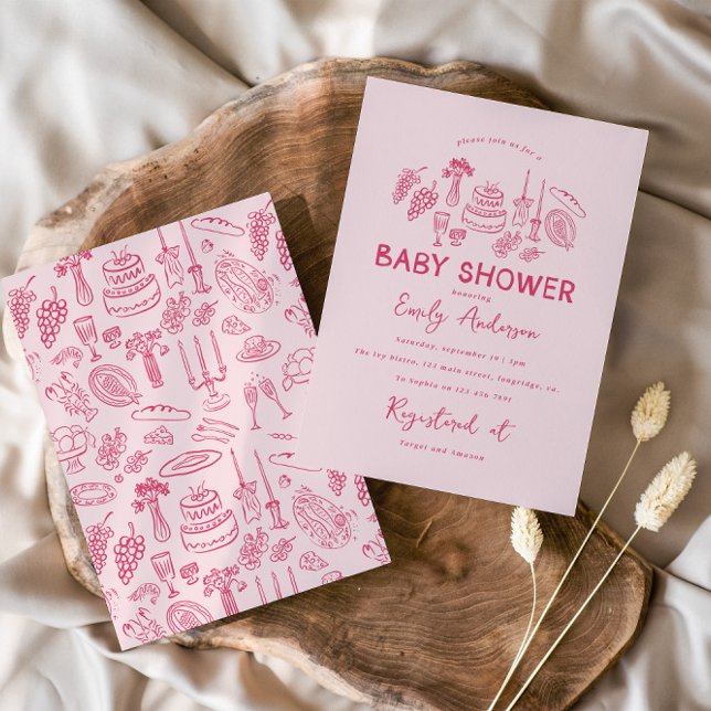 Invitación Coqueta rosa moderna ducha de bebé de mano (Subido por el creador)