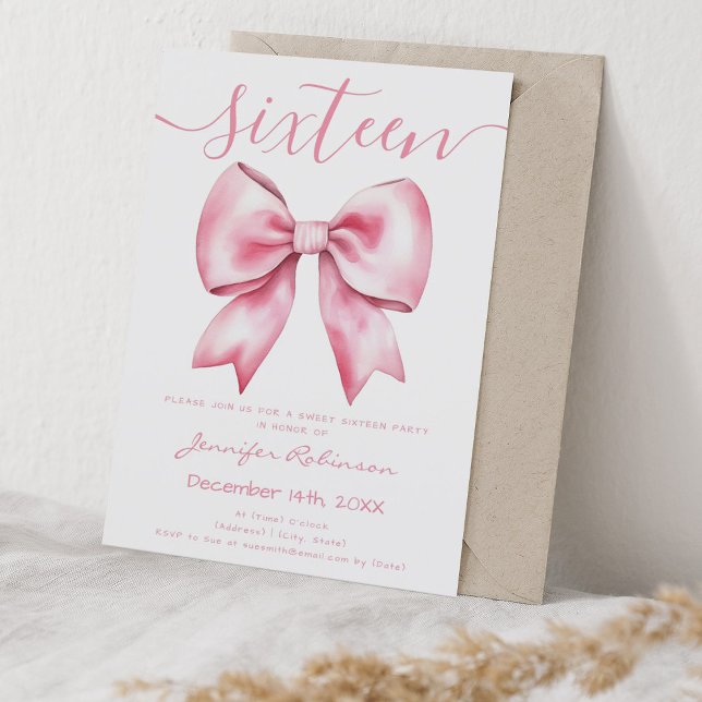 Invitación Coqueta rosa Rubor Bow Sweet 16 Cumpleaños (Pink Coquette Blush Bow Sweet 16 Birthday Invitation)