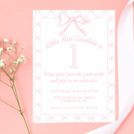 Invitación Coqueta rosa y blanca Chica de cumpleaños, arco ro