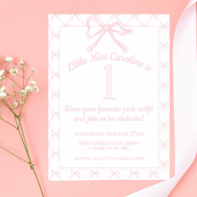 Invitación Coqueta rosa y blanca Chica de cumpleaños, arco ro (Subido por el creador)