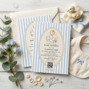 Invitación Coqueta Tonta Gansa Azul Claro Bebé Niño Rayado