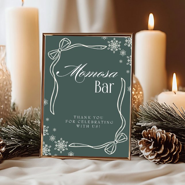 Invitación Coqueta verde de invierno "Momosa" Mimosa Table Ró (Green Winter Coquette "Momosa" Mimosa Table Sign)