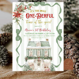 Invitación Coqueta Verde Menta Navidad Dulce Primer Cumpleaño