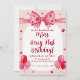 Invitación Coqueta Vibrante de Fresa con Lazo Cumpleaños de B