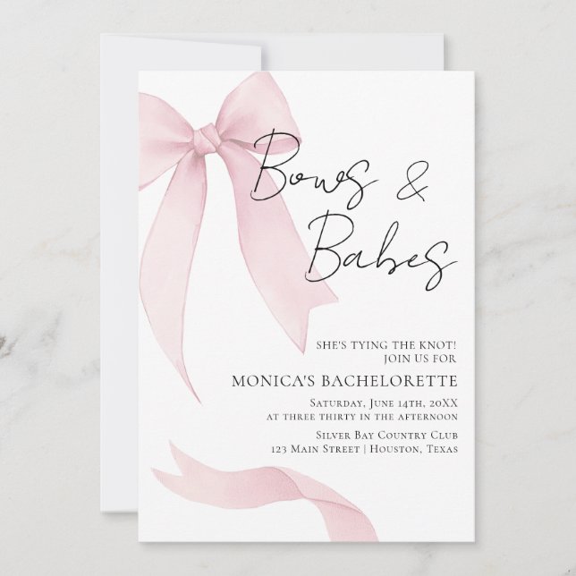 Invitación Coquete pink bow Bachelorette Party (Anverso)