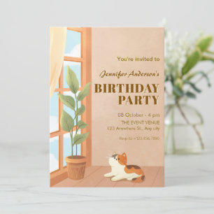Invitación Coqueto cumpleaños de gato minimalista