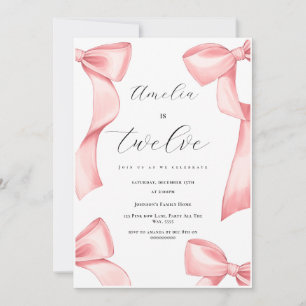 Invitación Coquette 12.ª Chica de cumpleaños Bow rosa 13.º 18