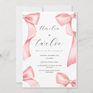 Invitación Coquette 12.ª Chica de cumpleaños Bow rosa 13.º 18