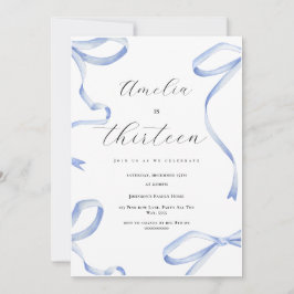 Invitación Coquette 13.º Chica Fiesta Blue Bow Elegant Ribbon